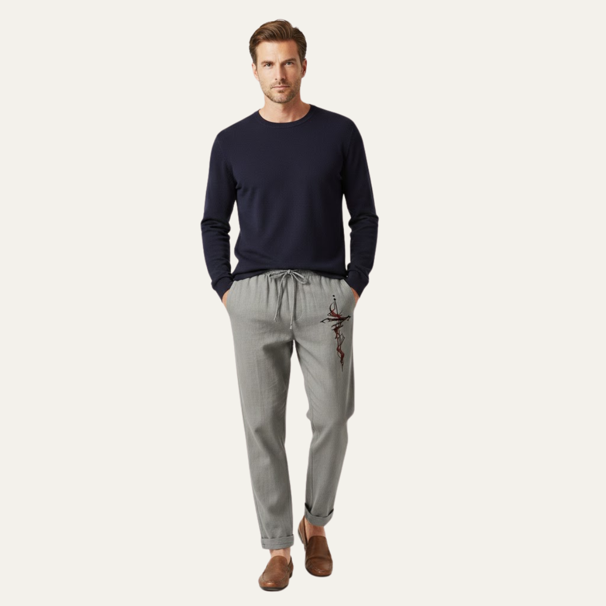 Ash | Men's Linen Pants Light Blue Drawstring Relaxed Fit