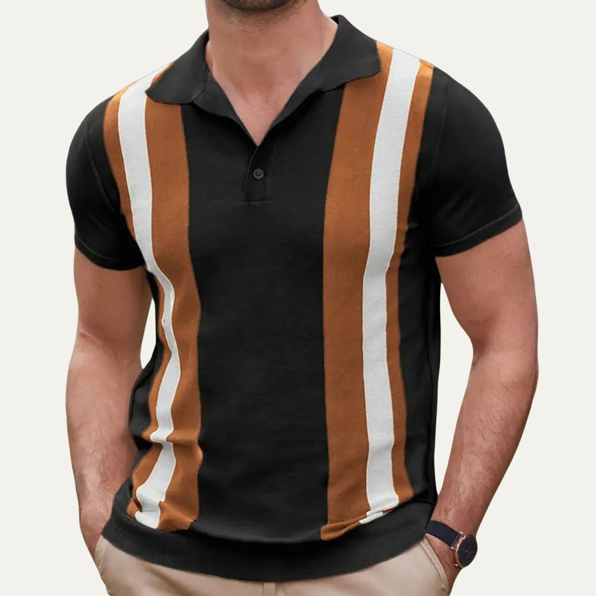 Axel | Men's Casual Striped Knit Polo Shirt Brown Gold White