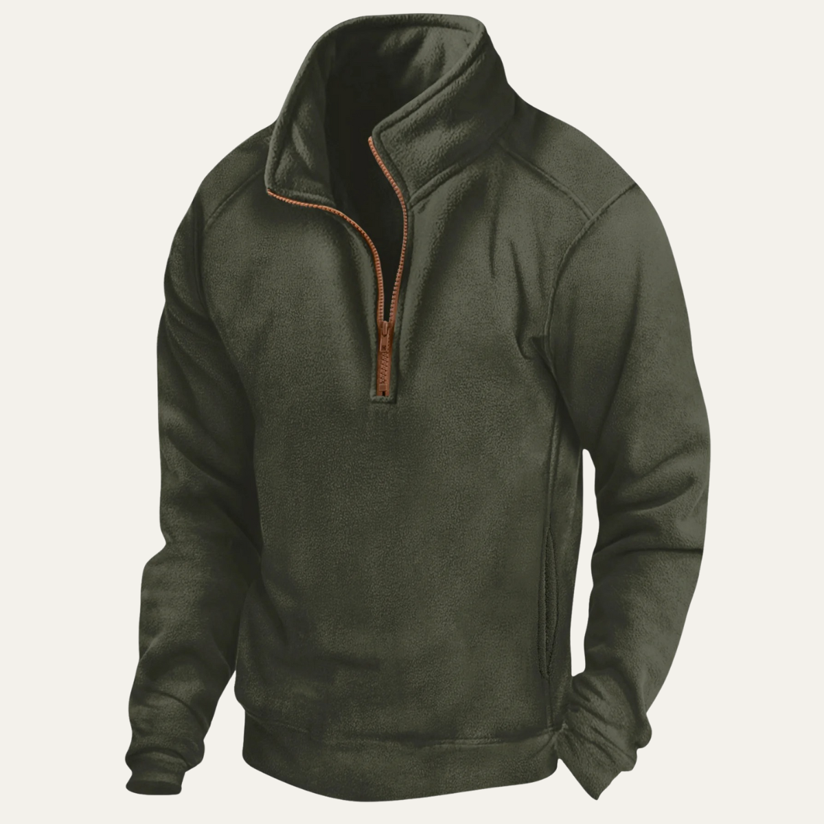 Beau | Men's Quarter Zip Fleece Sweater Beige Heathered