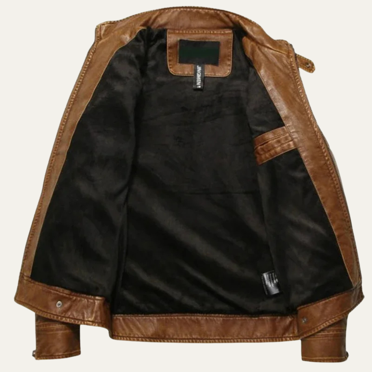Vex | Men's Leather Jacket Tan Zip Up Biker