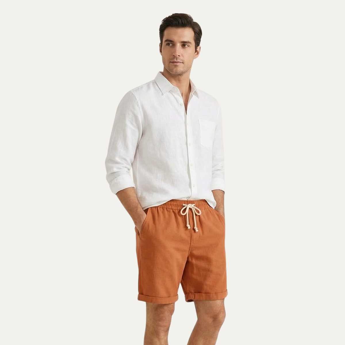 Beau | Men's Linen Shorts Gray Drawstring