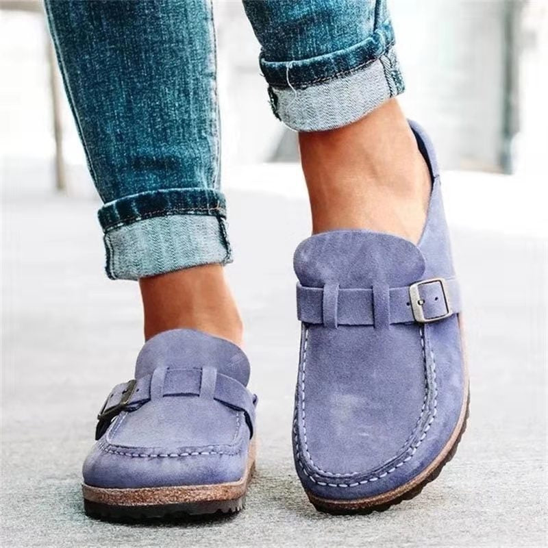 Greta | Women's Suede Loafer Mule Rust Buckle Detail