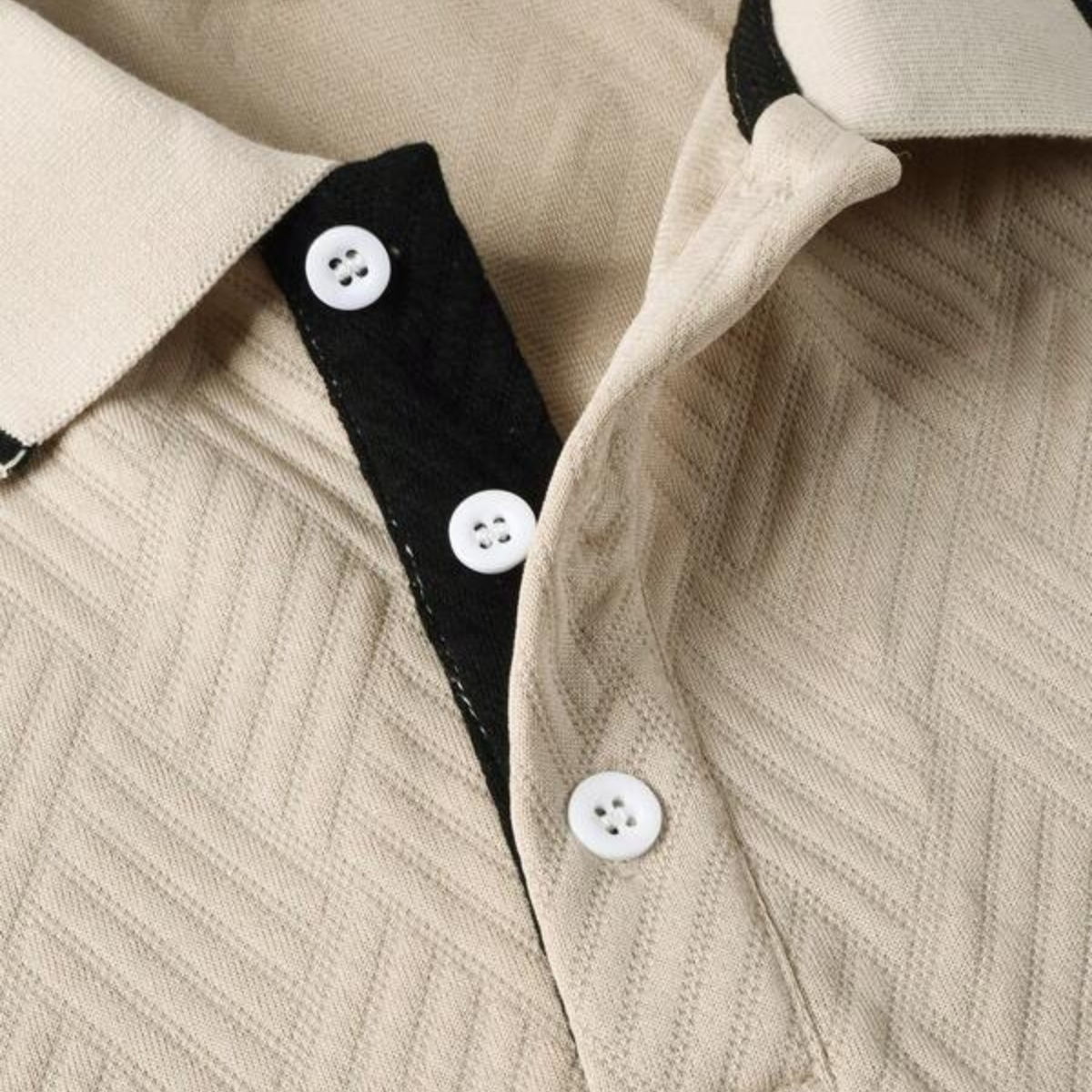 Beau | Men's Polo Shirt Cream Textured Short Sleeve