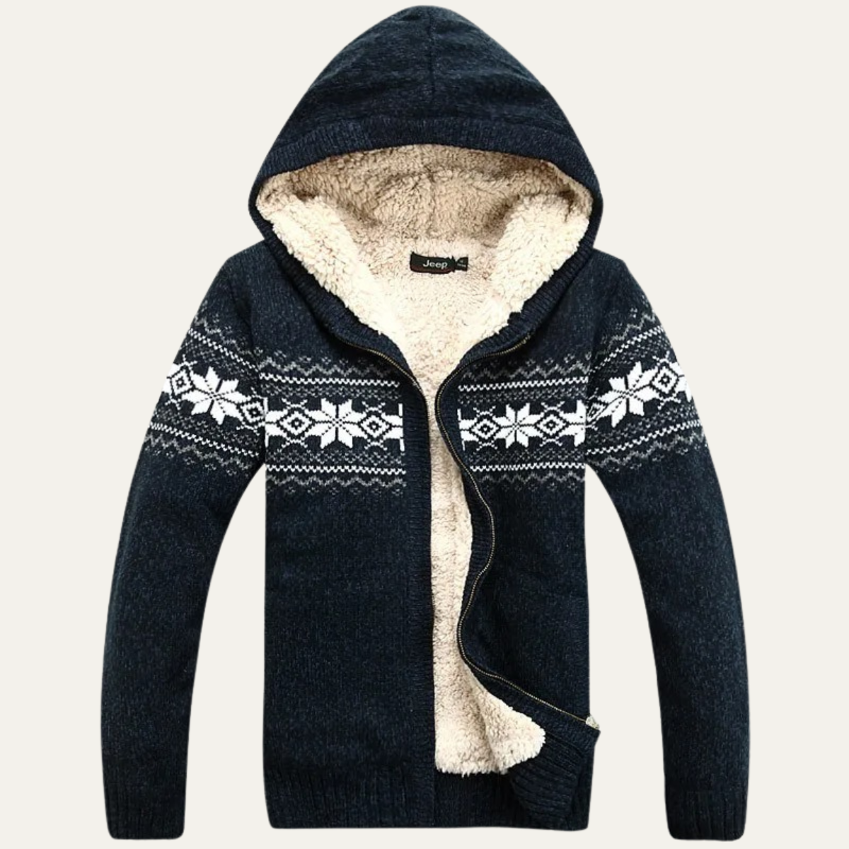 Blake | Men's Sherpa Lined Cardigan Cream Nordic Pattern Zip Up