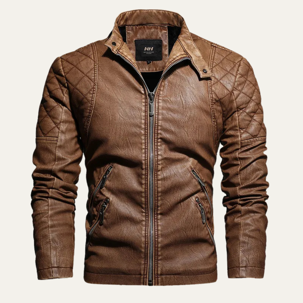 Axel | Men's Leather Jacket Black Quilted Collared