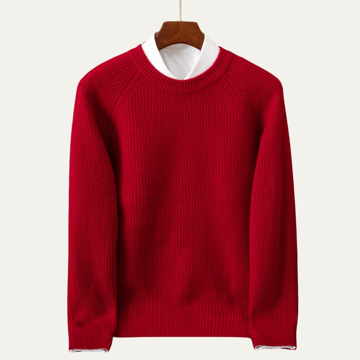 Sage | Men's Crew Neck Sweater Cream Ribbed Knit