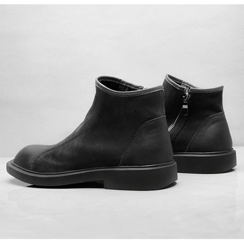 Voss | Men's Leather Ankle Boots Brown Zip Up