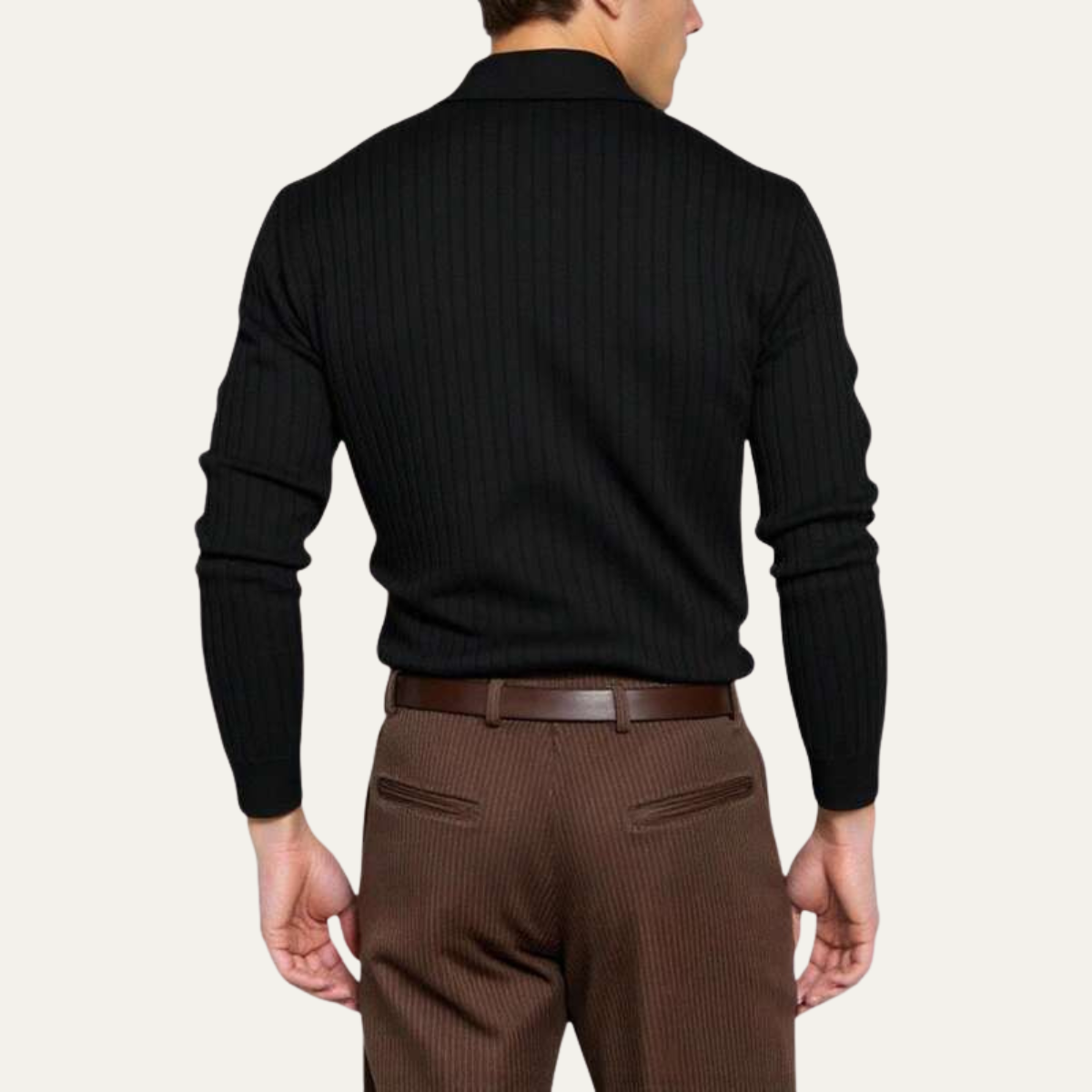 Bram | Men's Smart Casual Pinstripe Polo Shirt Black