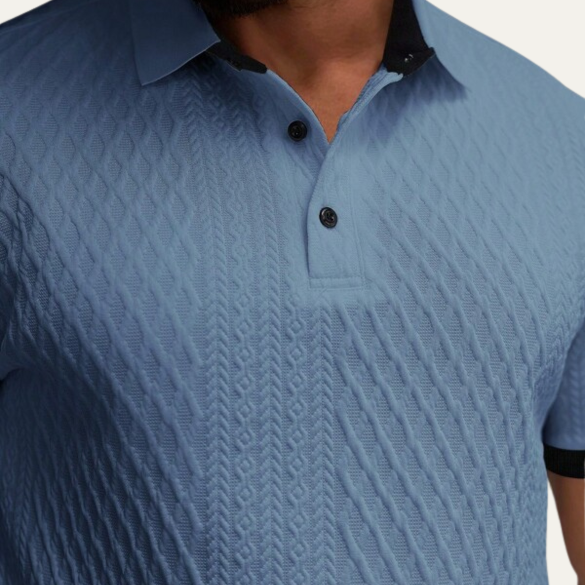 Cole | Men's Textured Polo Shirt Light Blue Contrast Trim