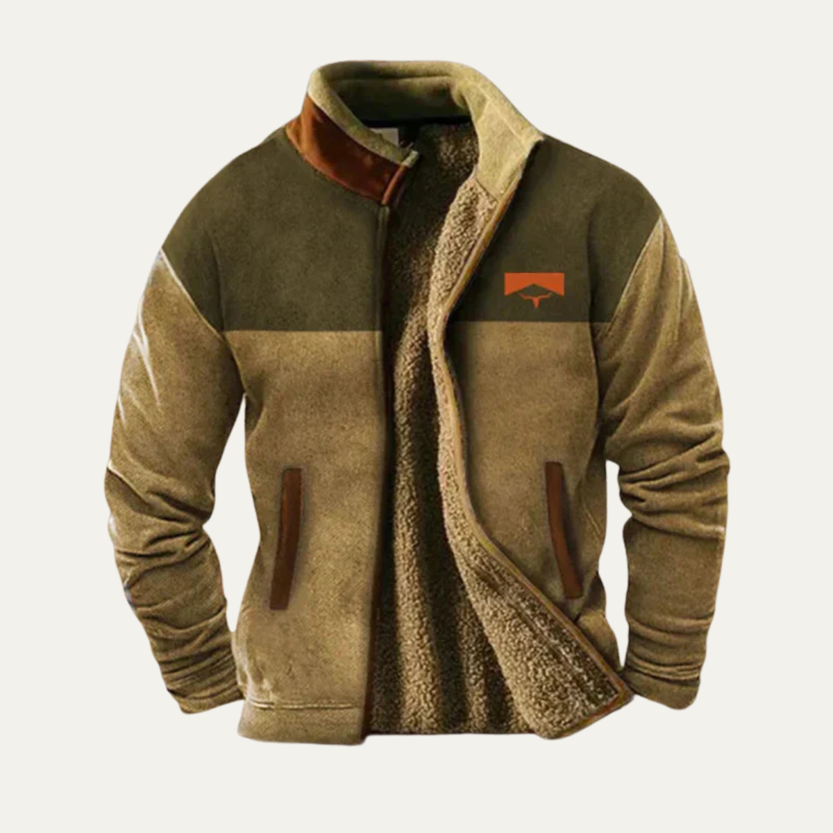 Axel | Men's Boho Fleece Jacket Gray Ethnic Pattern Sherpa Lined