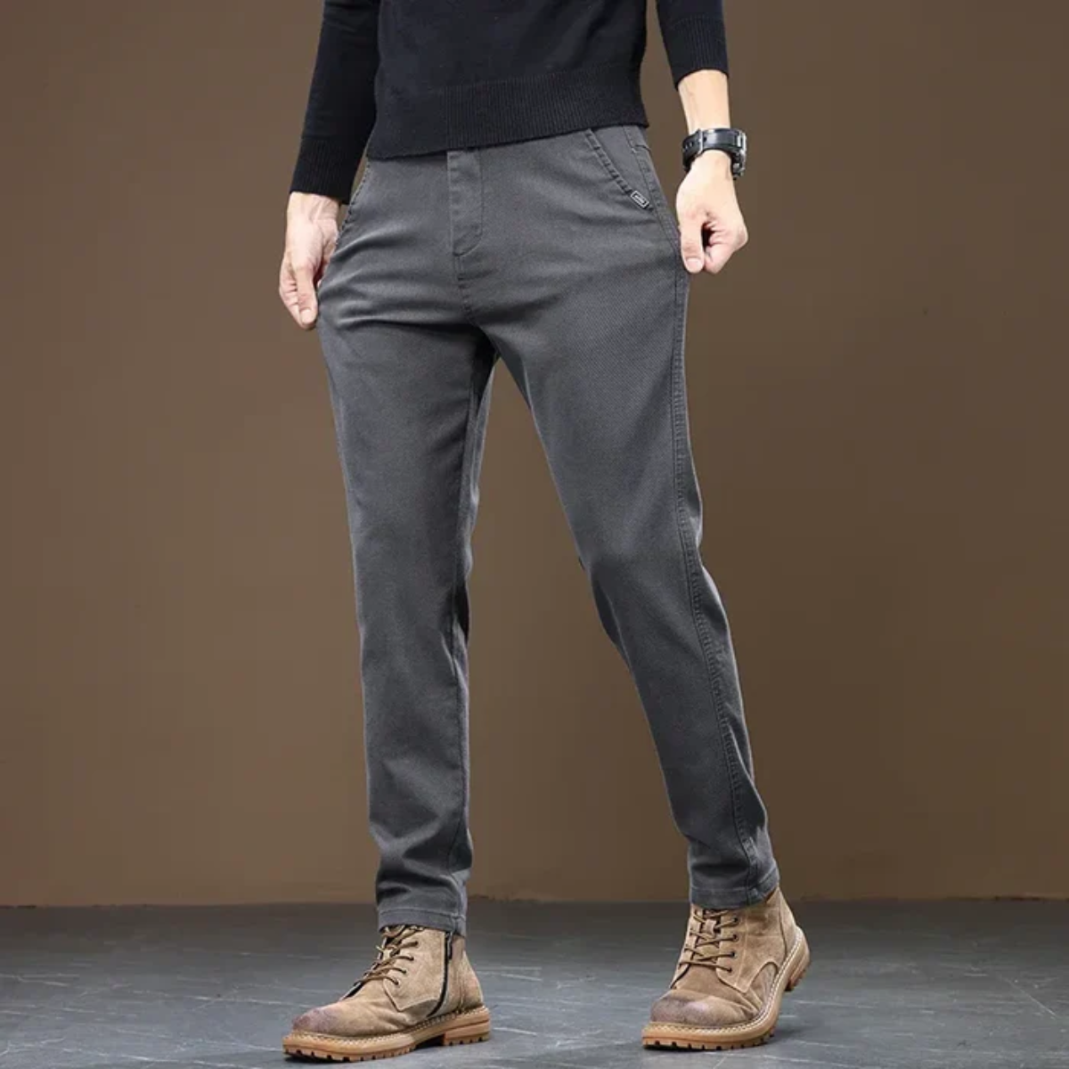 Beau | Men's Straight Leg Chinos Gray Casual Tapered Fit