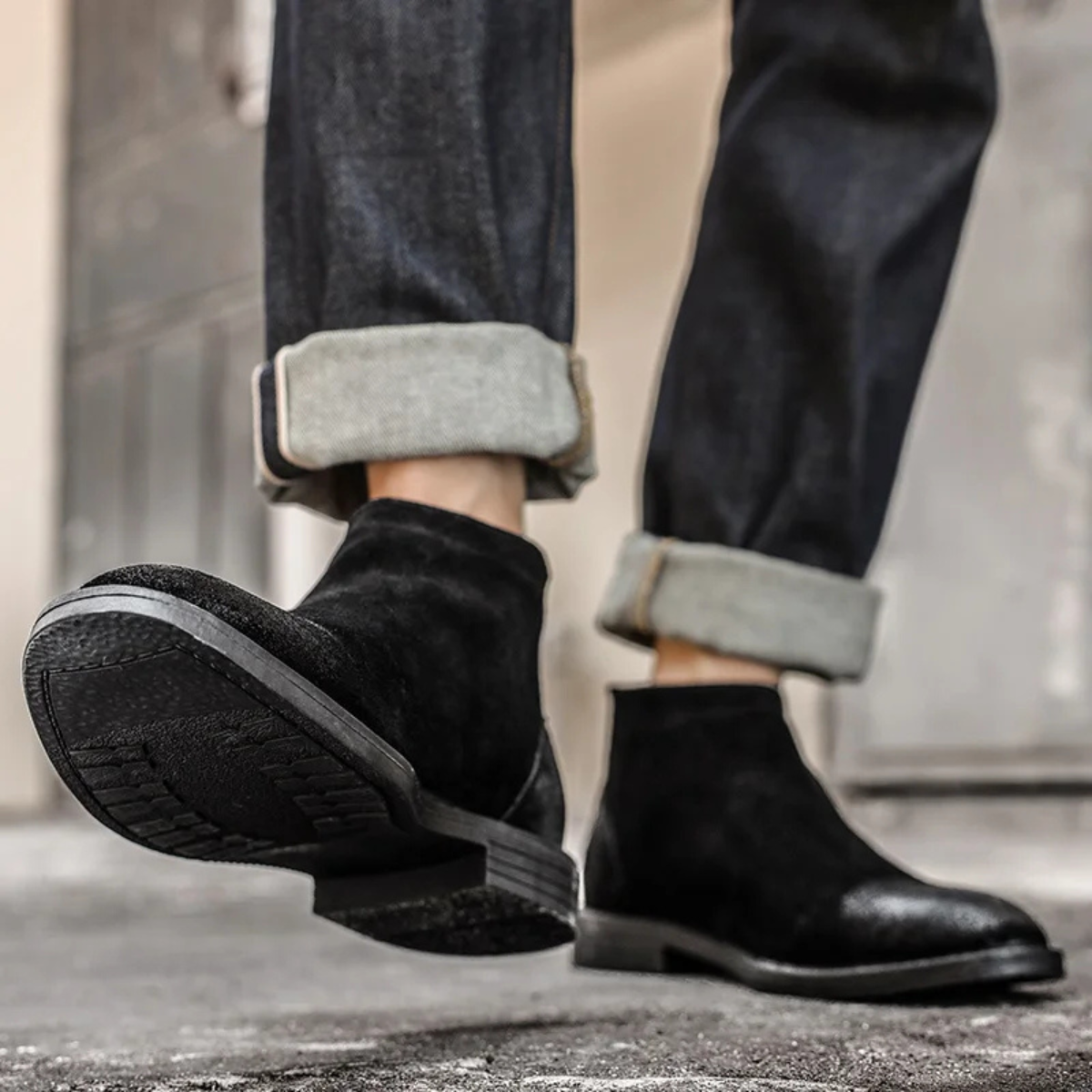 Axel | Men's Suede Leather Ankle Boots Black Zip Up