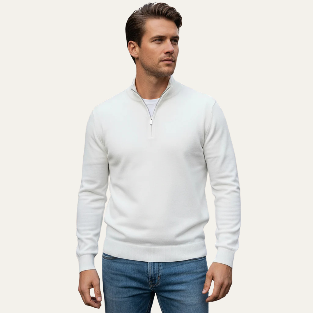 Kai | Men's Quarter Zip Sweater Blue Cotton Knit