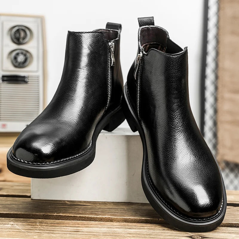 Axel | Men's Vintage Chelsea Boot Brown Leather Black Sole