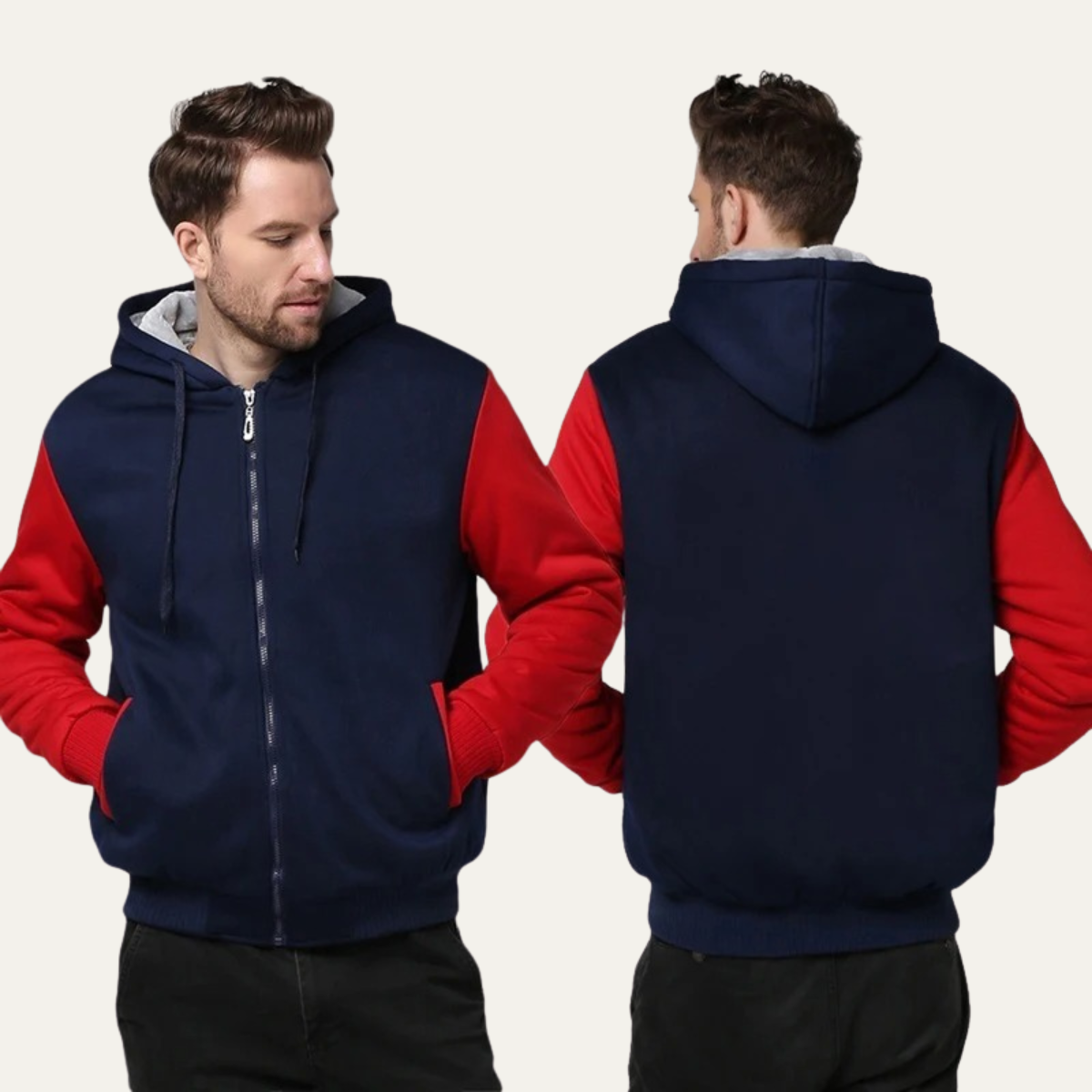 Bash | Men's Fleece Lined Zip Up Hoodie Black Gray