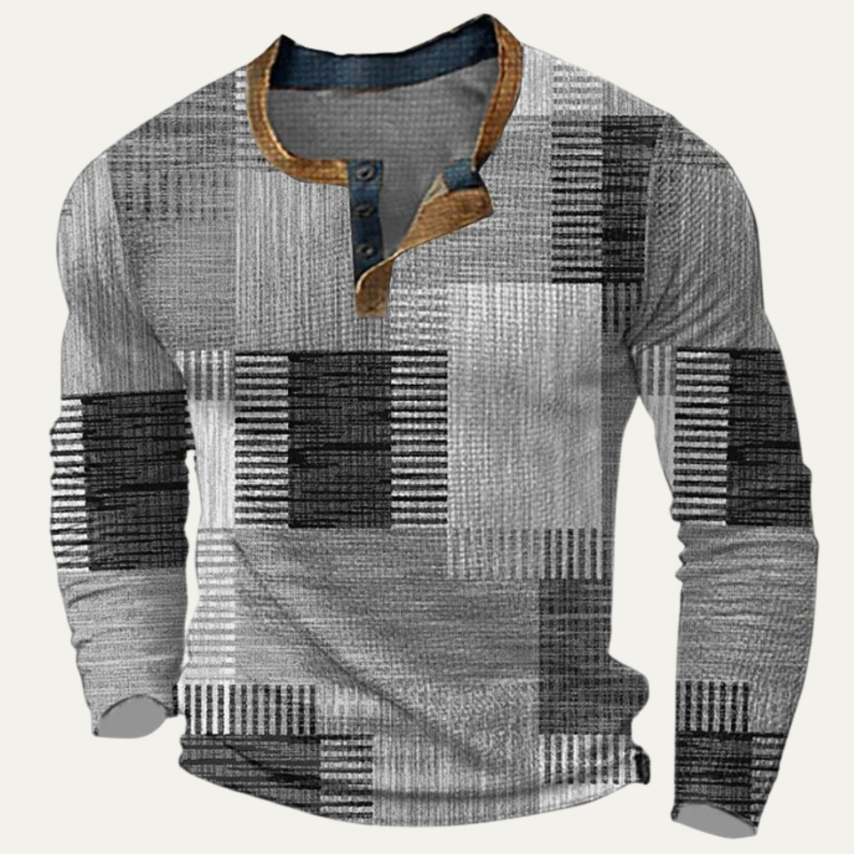Sage | Men's Patchwork Henley Shirt Navy Gold Red