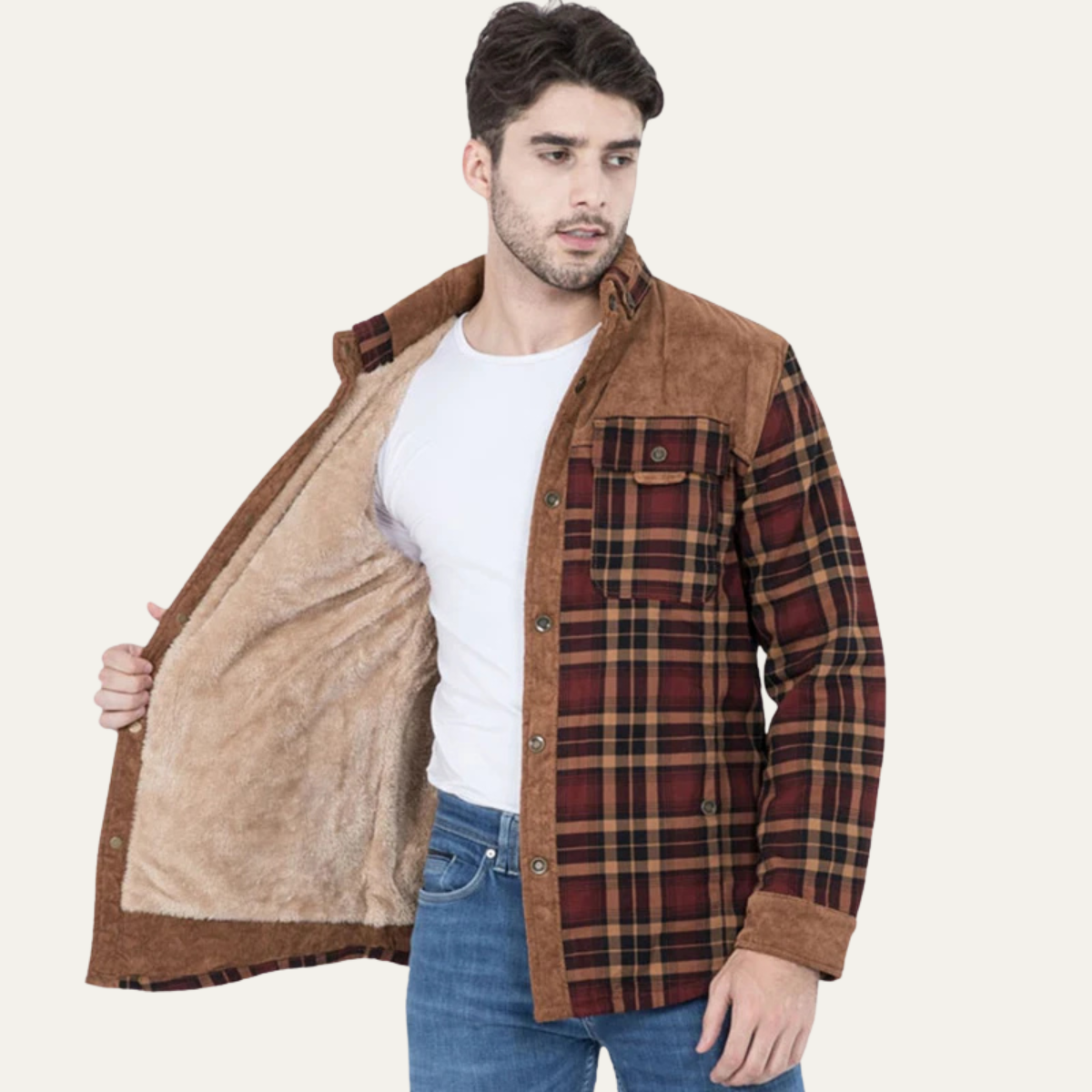 Bram | Men's Sherpa Lined Flannel Jacket Brown Plaid