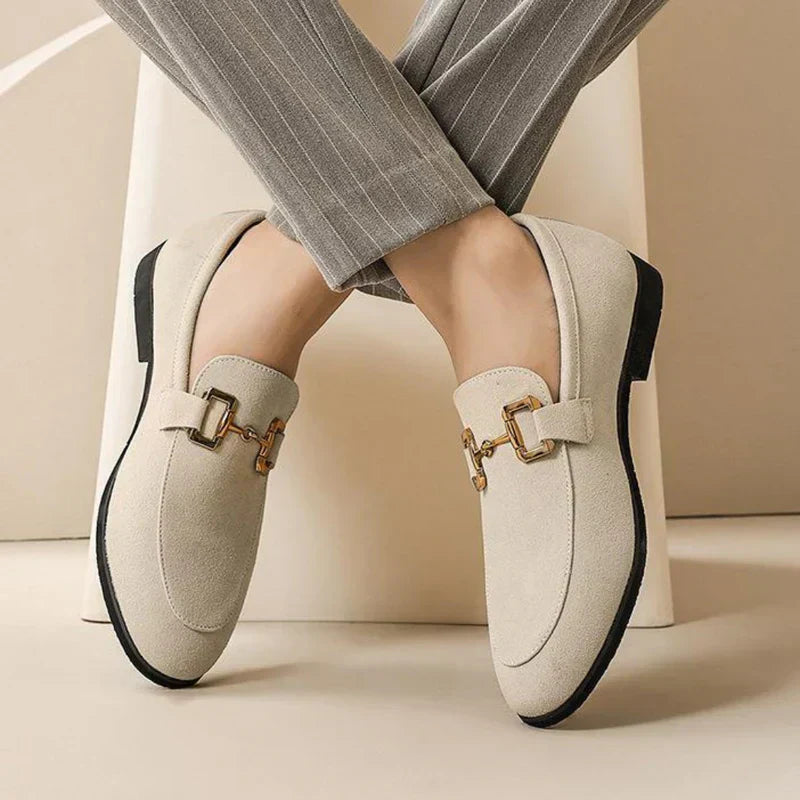 Knox | Men's Suede Loafers Cream Slip On Shoes