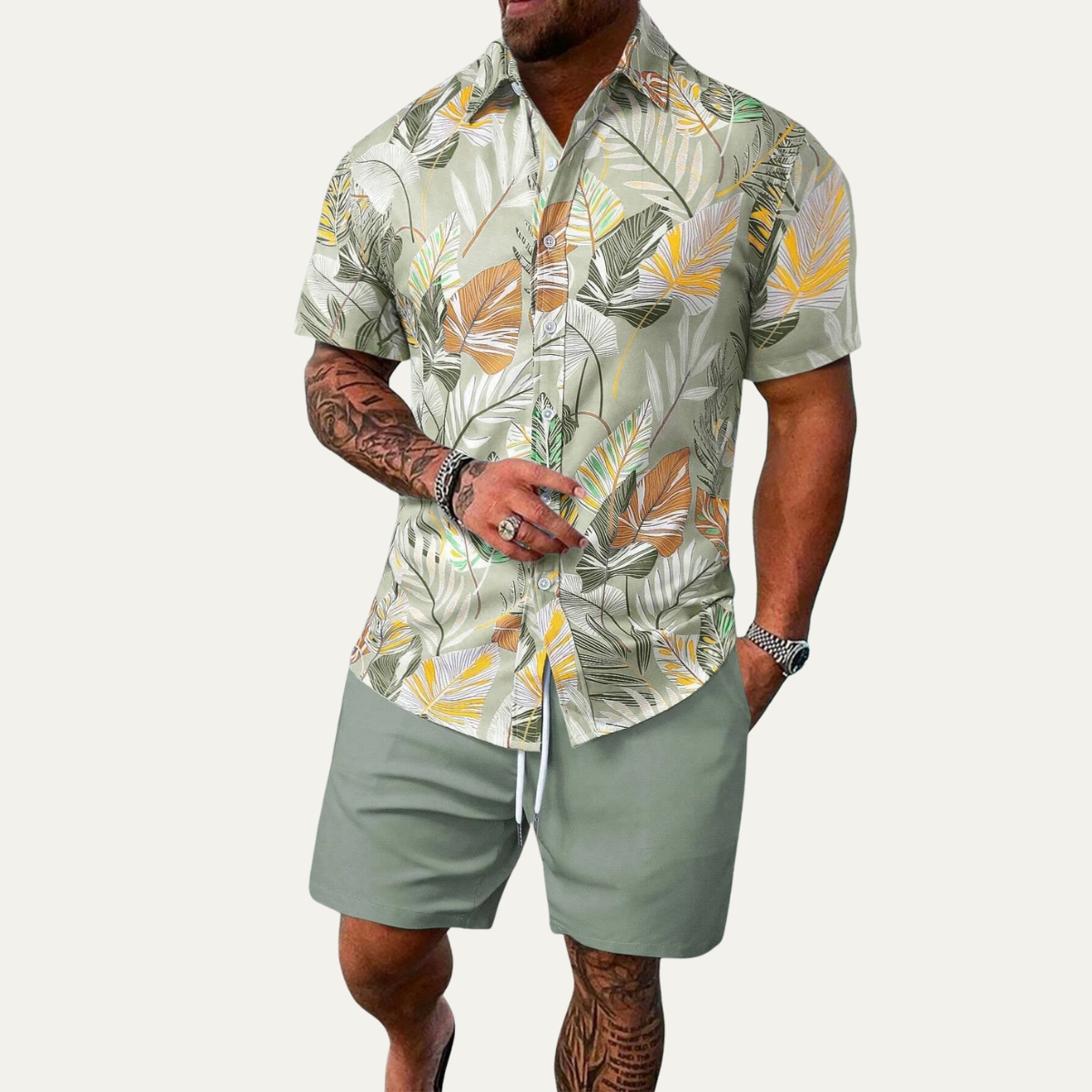 Jayden | Men's Hawaiian Shirt Navy Tropical Leaf Print Short Sleeve