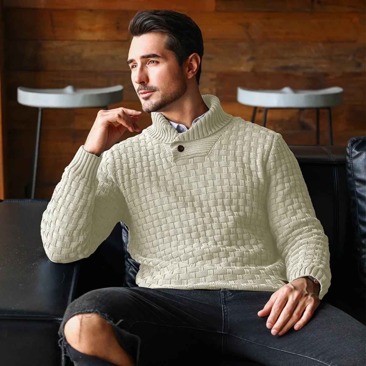Axel | Men's Turtleneck Cable Knit Sweater Charcoal