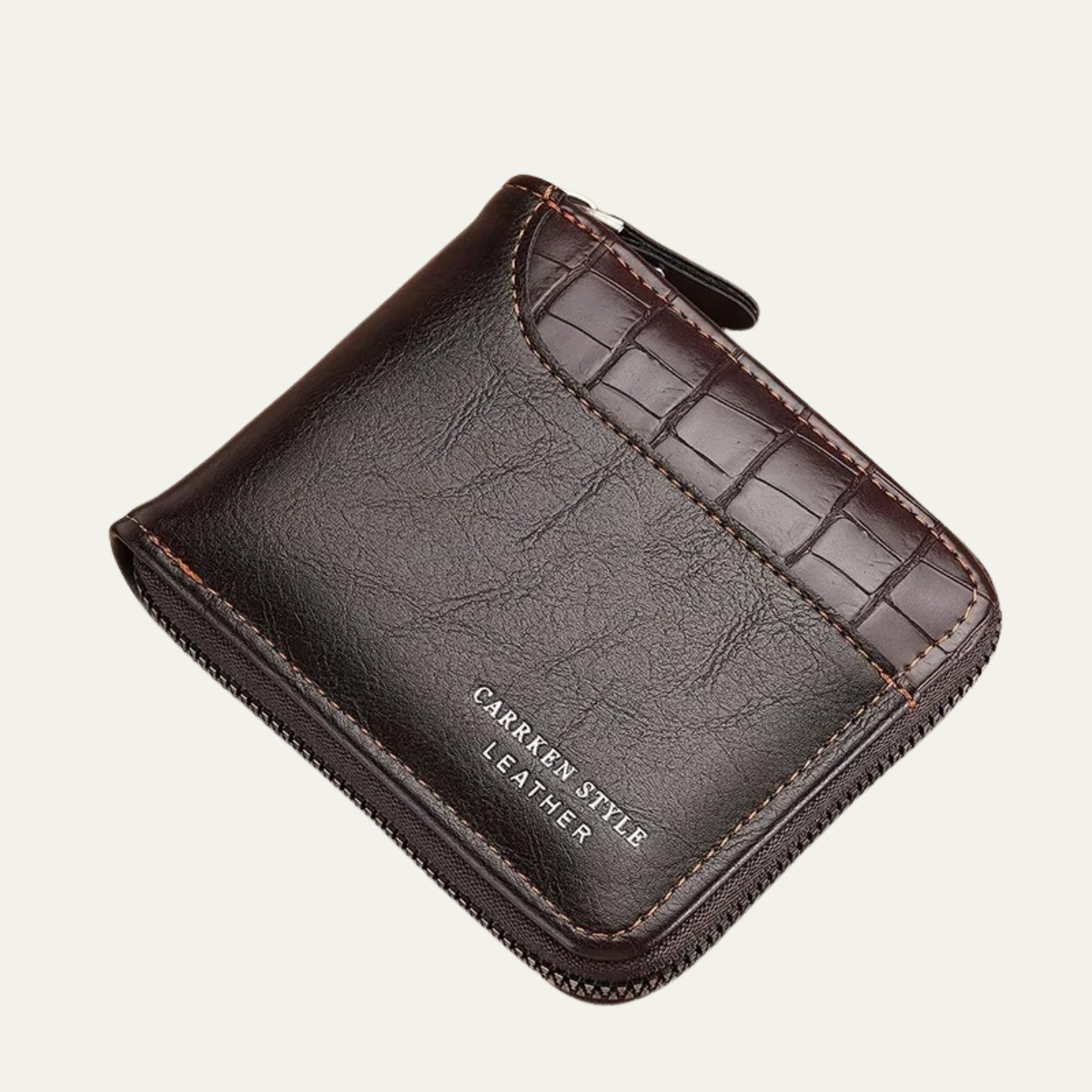 Ash | Men's Black Leather Wallet Croc Embossed Zip Card Case