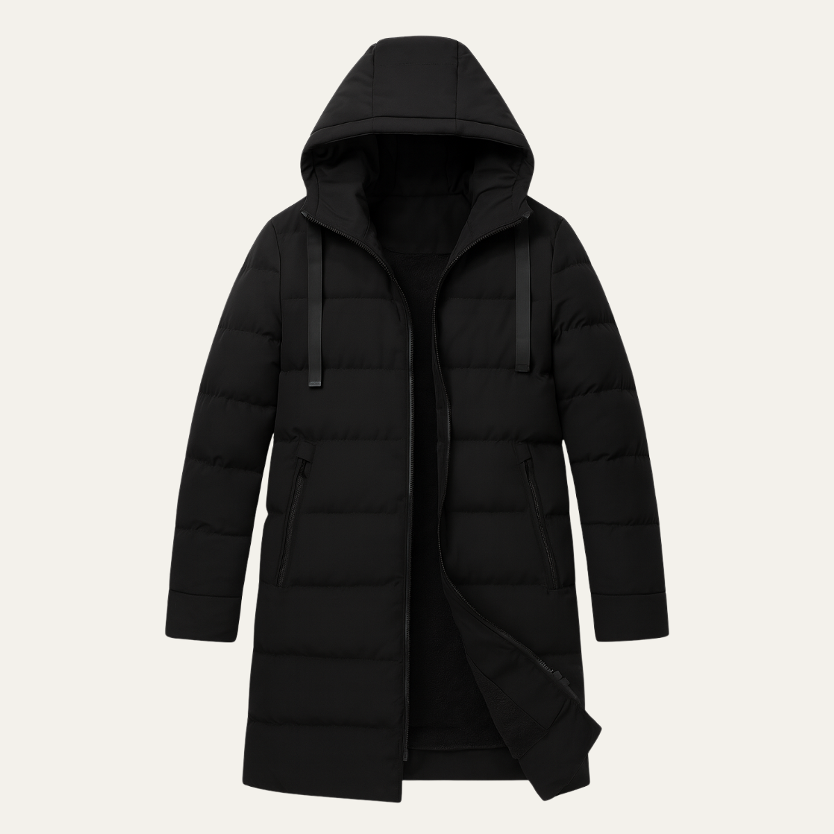Zeke | Men's Puffer Coat Black Longline Hooded