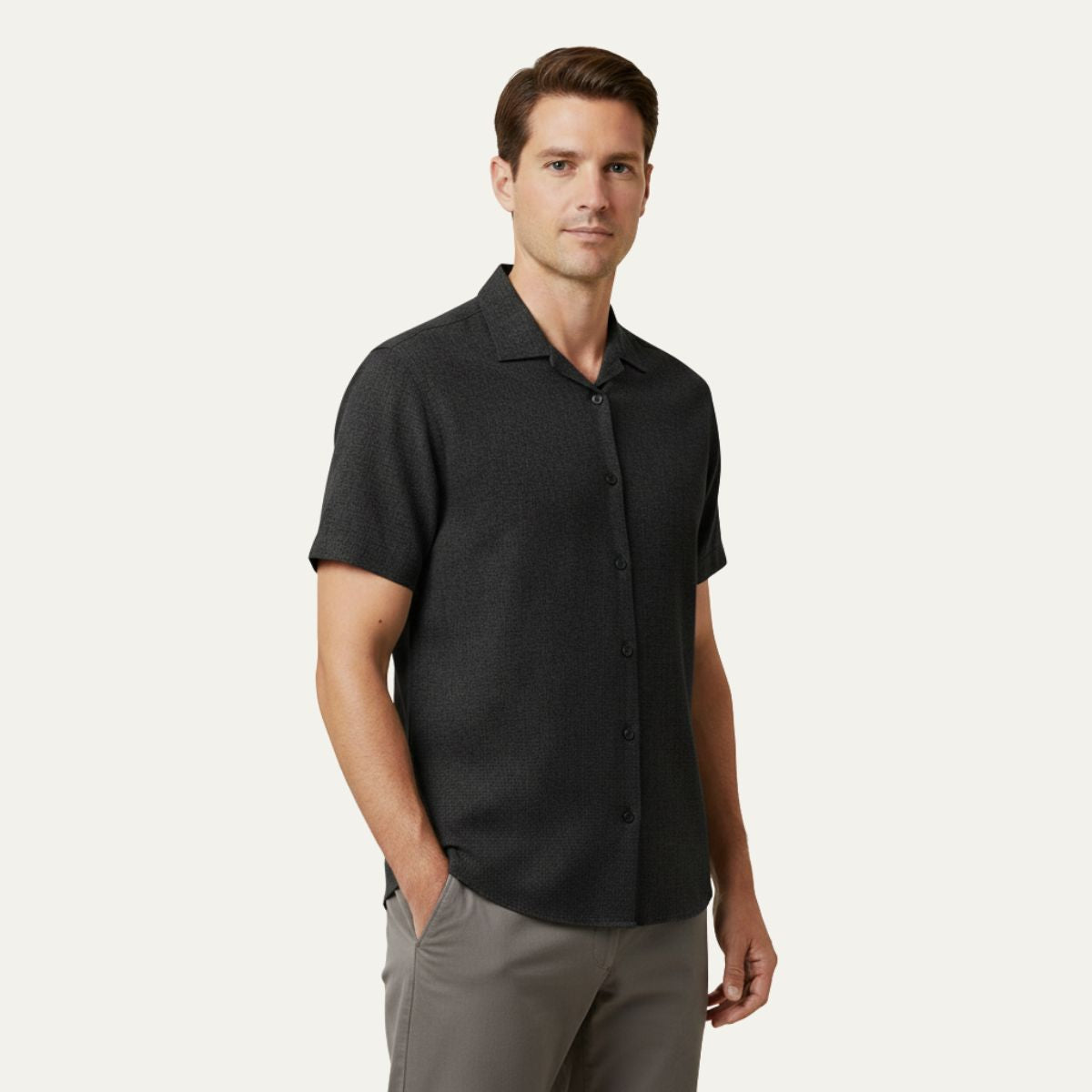 Axel | Men's Linen Shirt Gray Short Sleeve Button Up