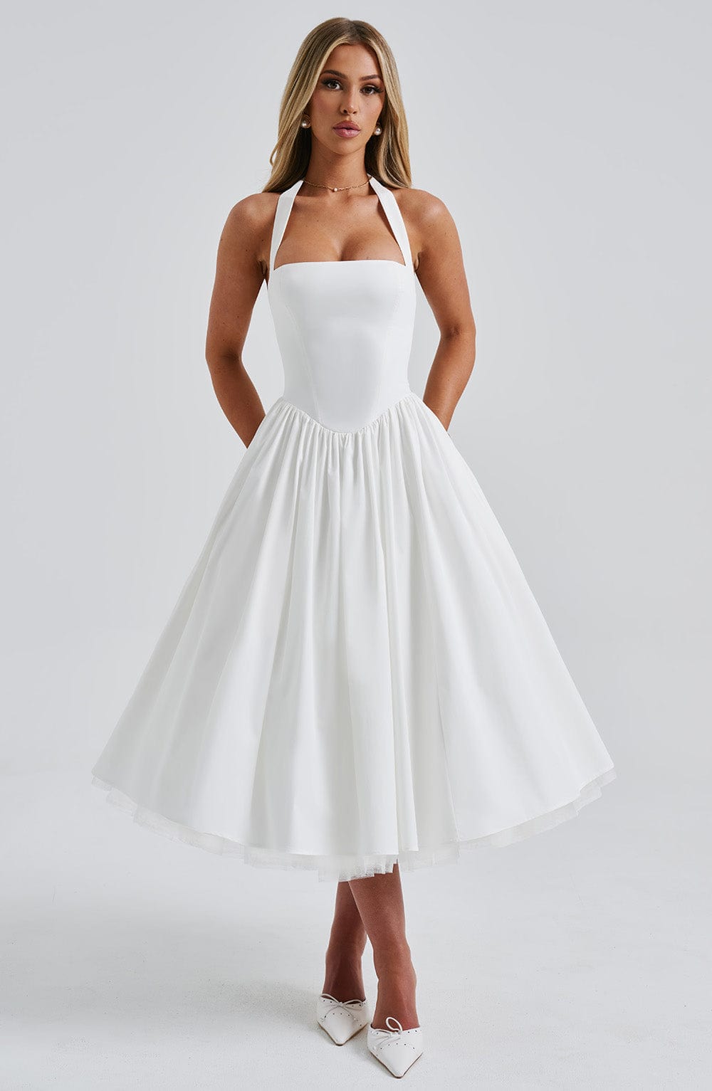 Rue | Women's Halter Midi Dress Cream A Line
