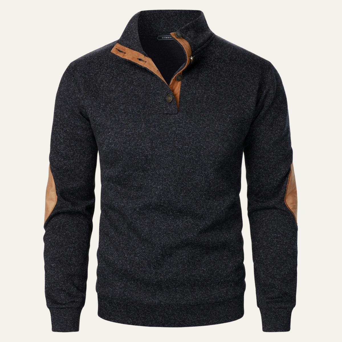 Jude | Men's Quarter Zip Sweater Charcoal Suede Elbow Patches