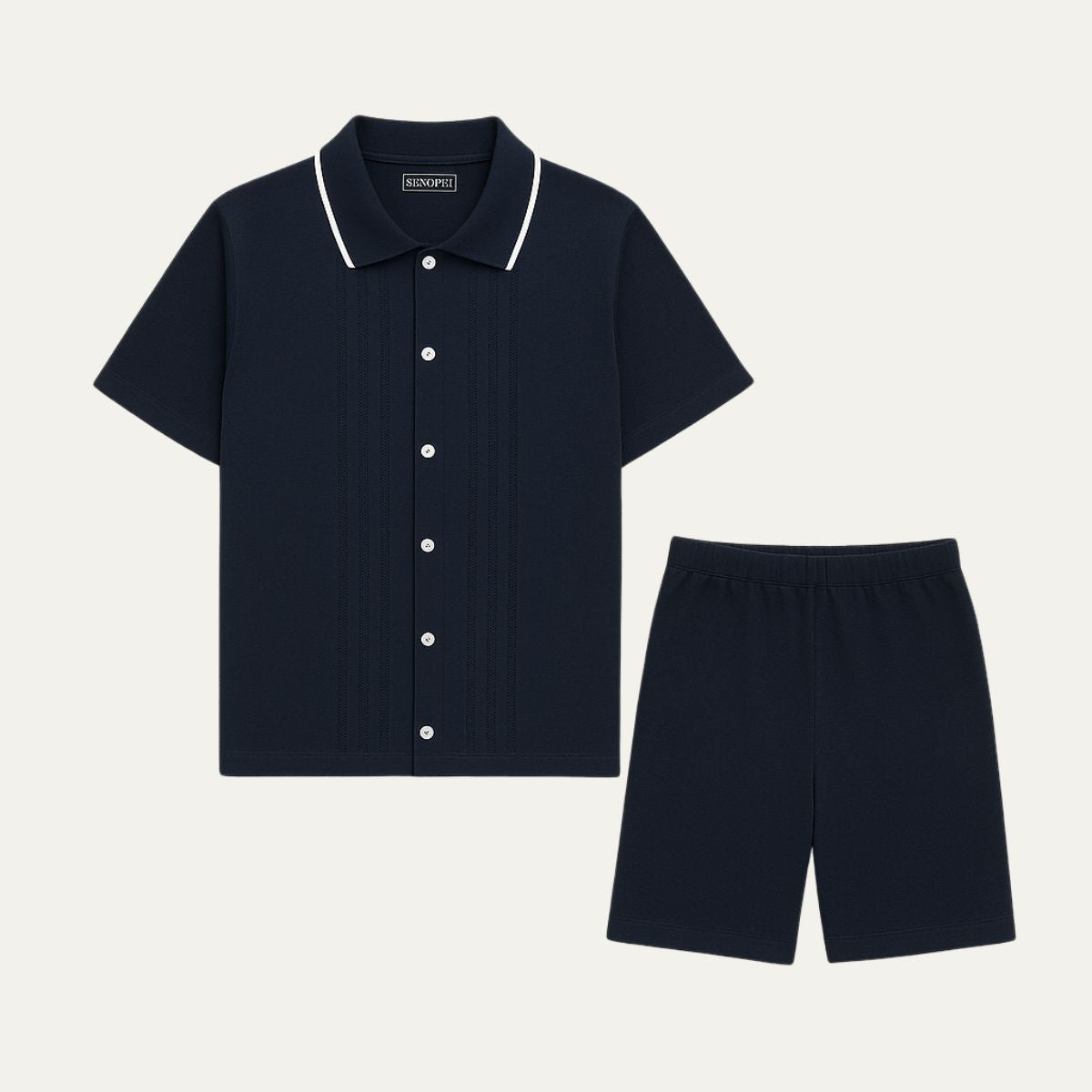 Alma | Men's Knit Polo Shirt Shorts Set Black