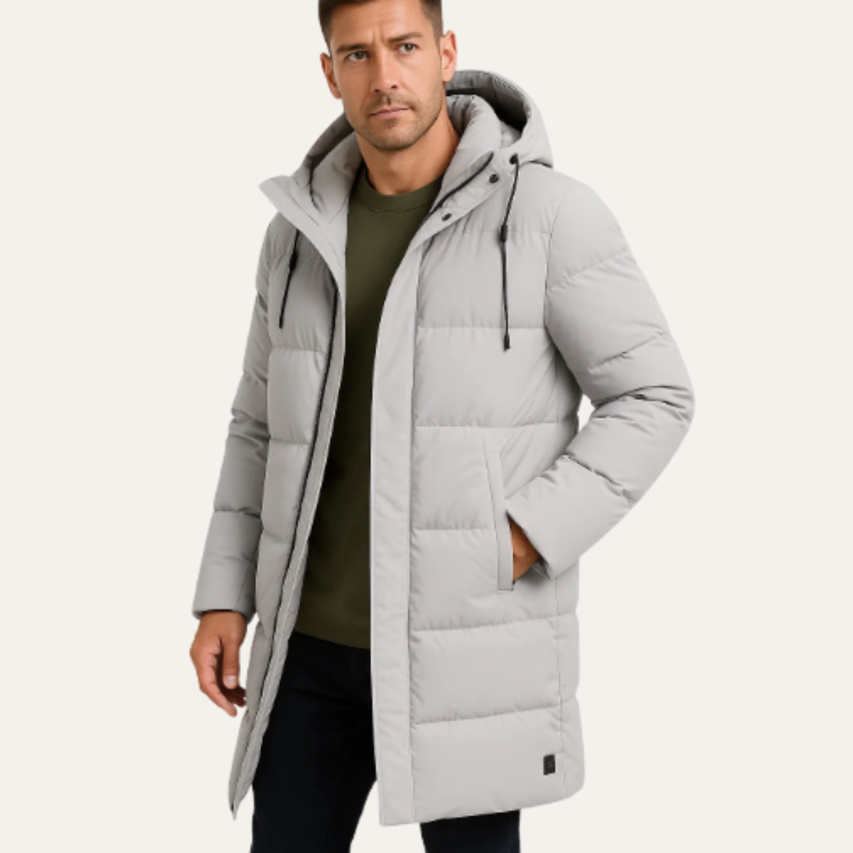 Ezra | Men's Puffer Coat Black Quilted Hooded Long