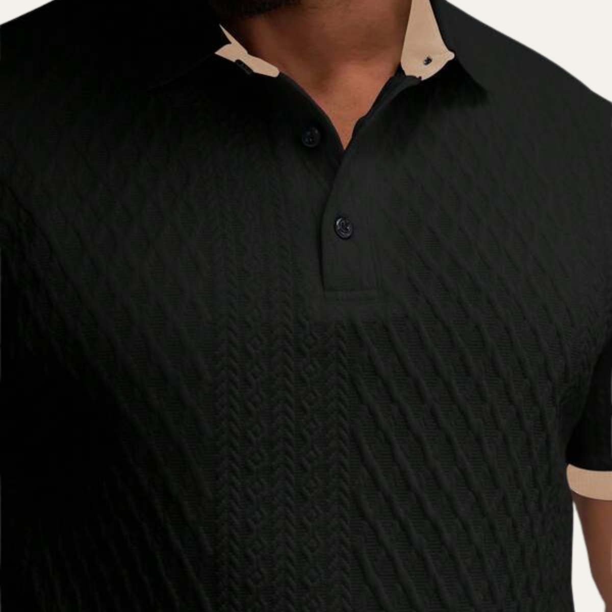 Axel | Men's Textured Polo Shirt Black Contrast Trim