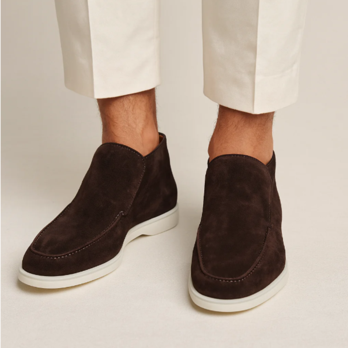 Silas | Men's Suede Loafer Slip On Brown White Sole