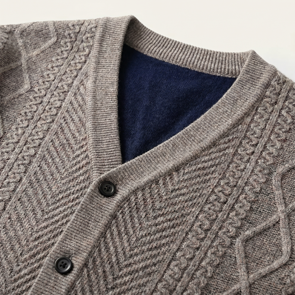 Dama Washington Wyatt men's cable knit cardigan cream button up - view 10