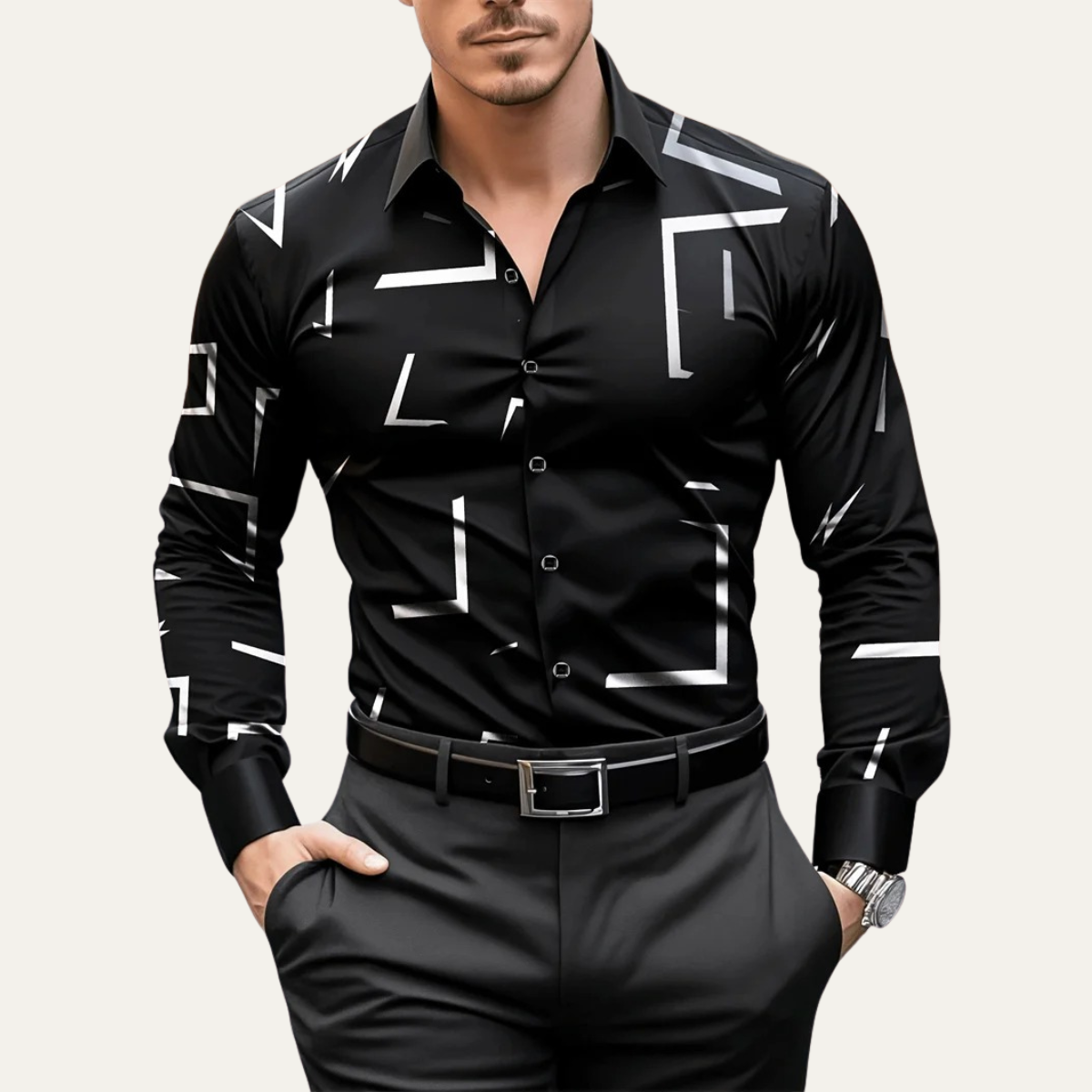 Beau | Men's Plaid Button Up Shirt Navy White Black