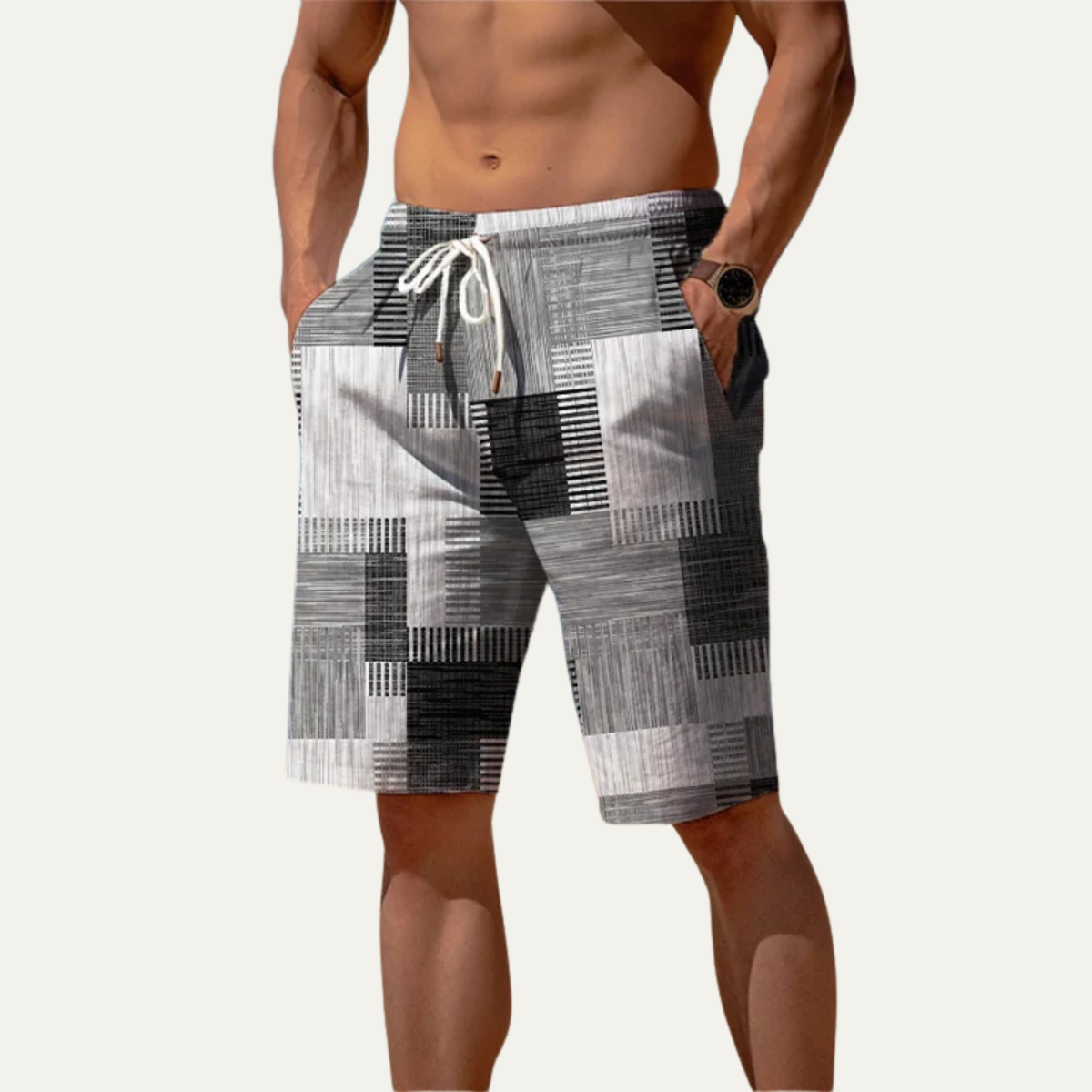 Beau | Men's Casual Board Shorts Yellow Purple Plaid