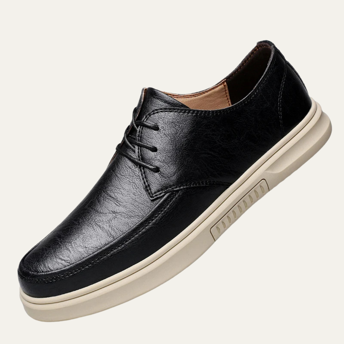 Bram | Men's Leather Lace Up Sneaker Black Cream Sole