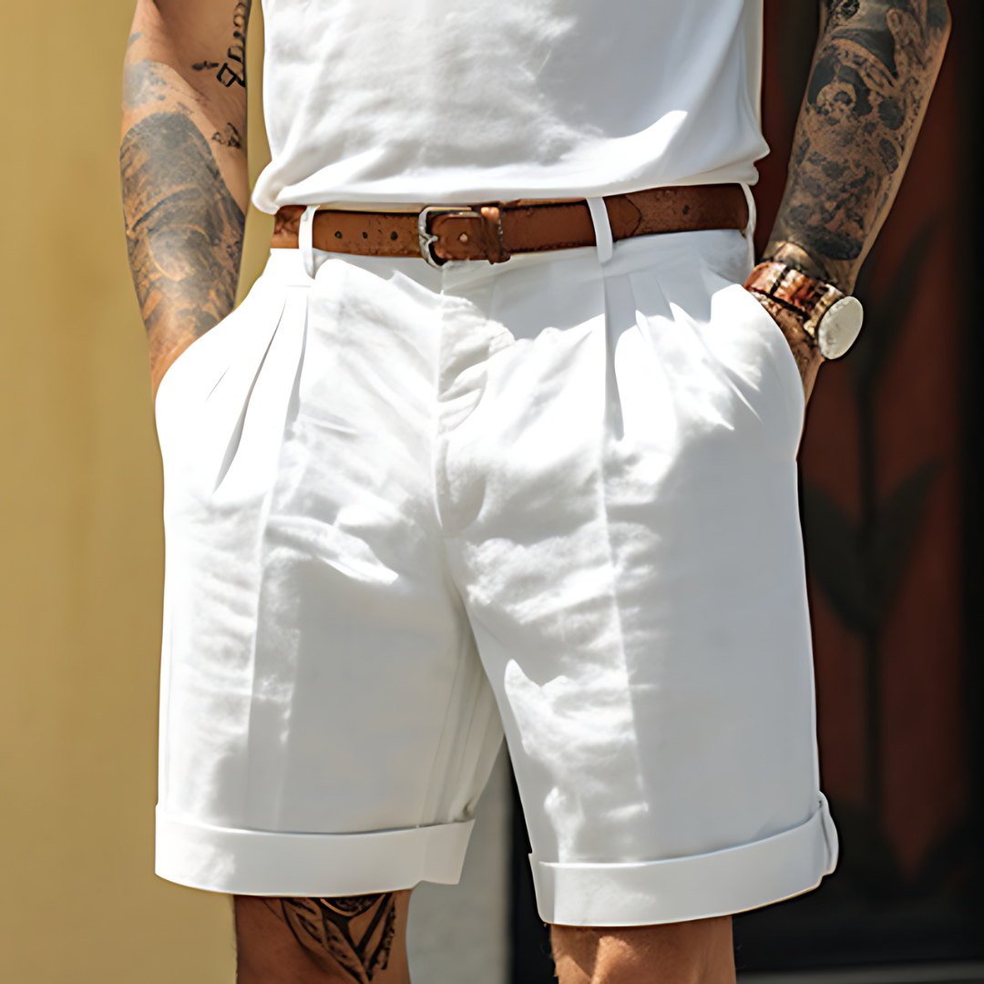 Rowan | Men's Tailored Linen Shorts Cream Pleated