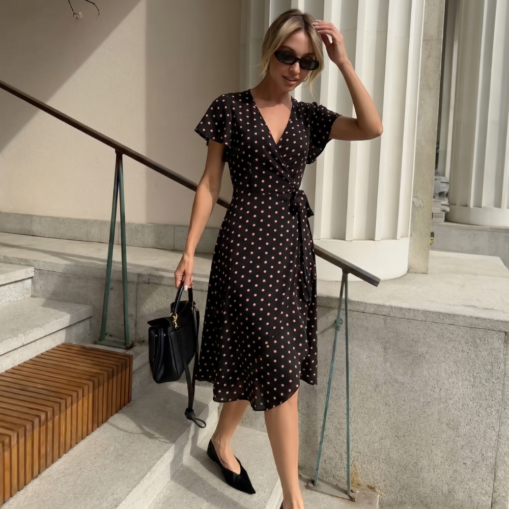 Dama Washington Sable women's polka dot midi dress navy short sleeve - view 8