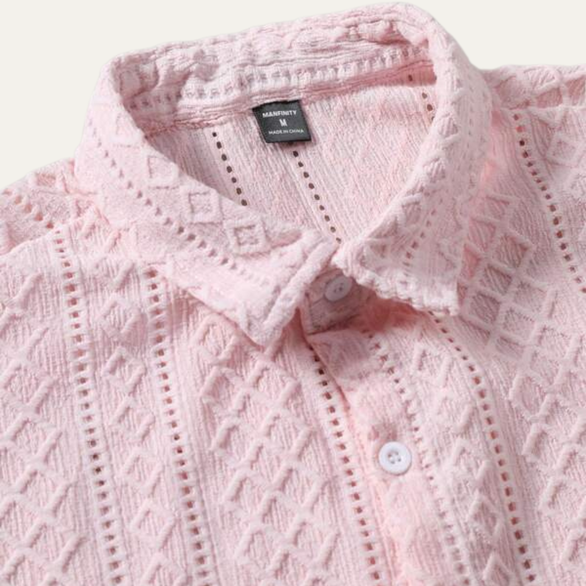 Kai | Men's Textured Button Up Shirt Pink Short Sleeve