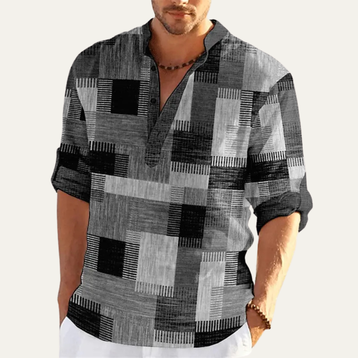 Axel | Men's Patchwork Casual Button Up Shirt Blue Green Black