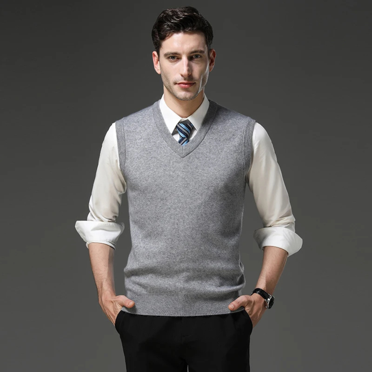 Orson | Men's V Neck Sweater Vest Brown Knit