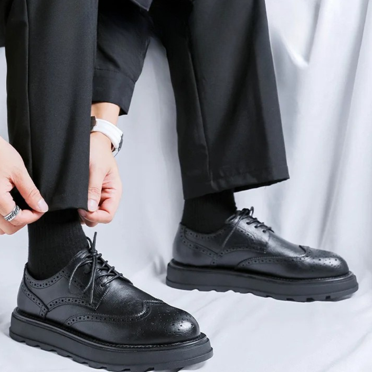 Oscar | Men's Wingtip Brogue Oxford Dress Shoe Black Leather