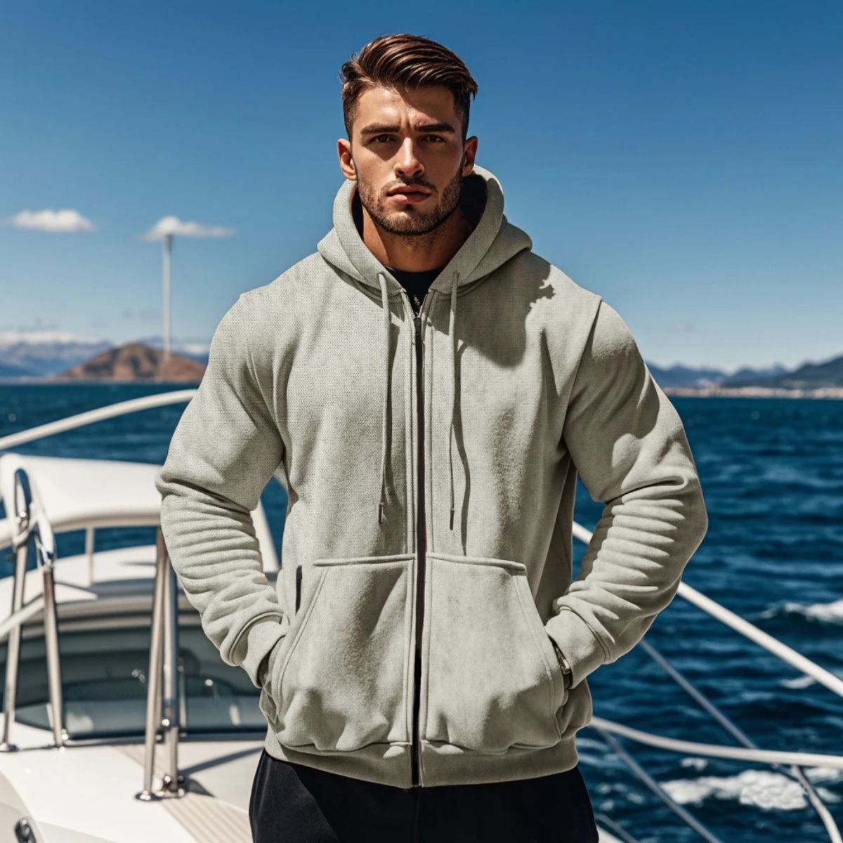 Brax | Men's Zip Up Hoodie Black Oversized Warm