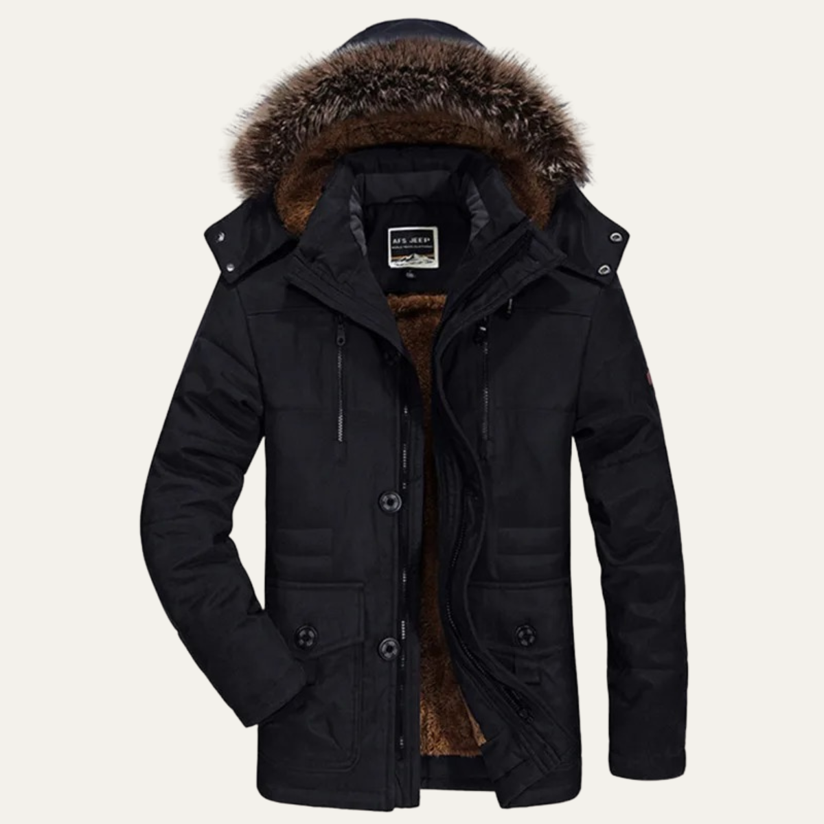 Bram | Men's Puffer Jacket Charcoal Fur Hooded Winter Coat