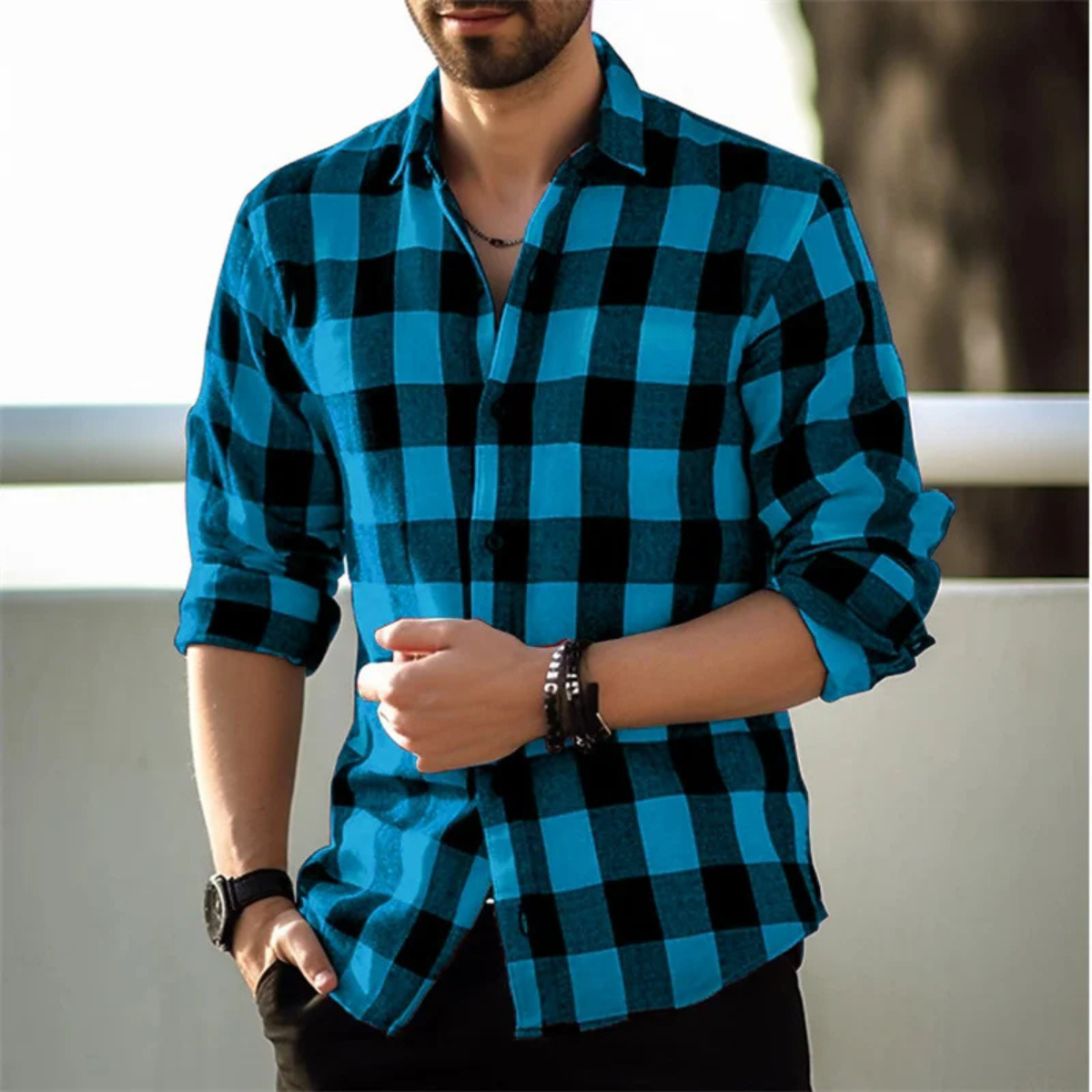 Axel | Men's Check Button Up Shirt Purple Black