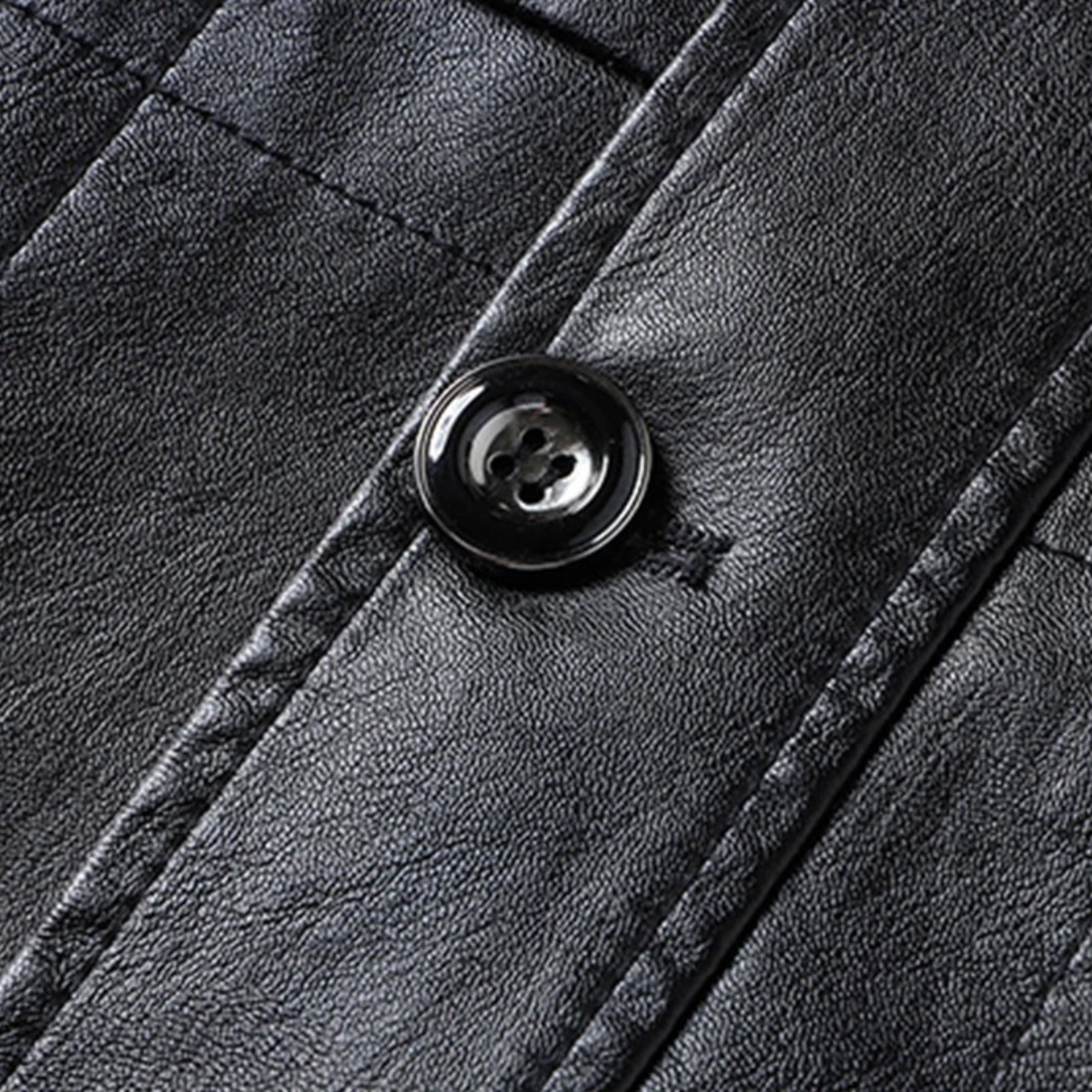 Axel | Men's Leather Jacket Black Button Up Winter Coat