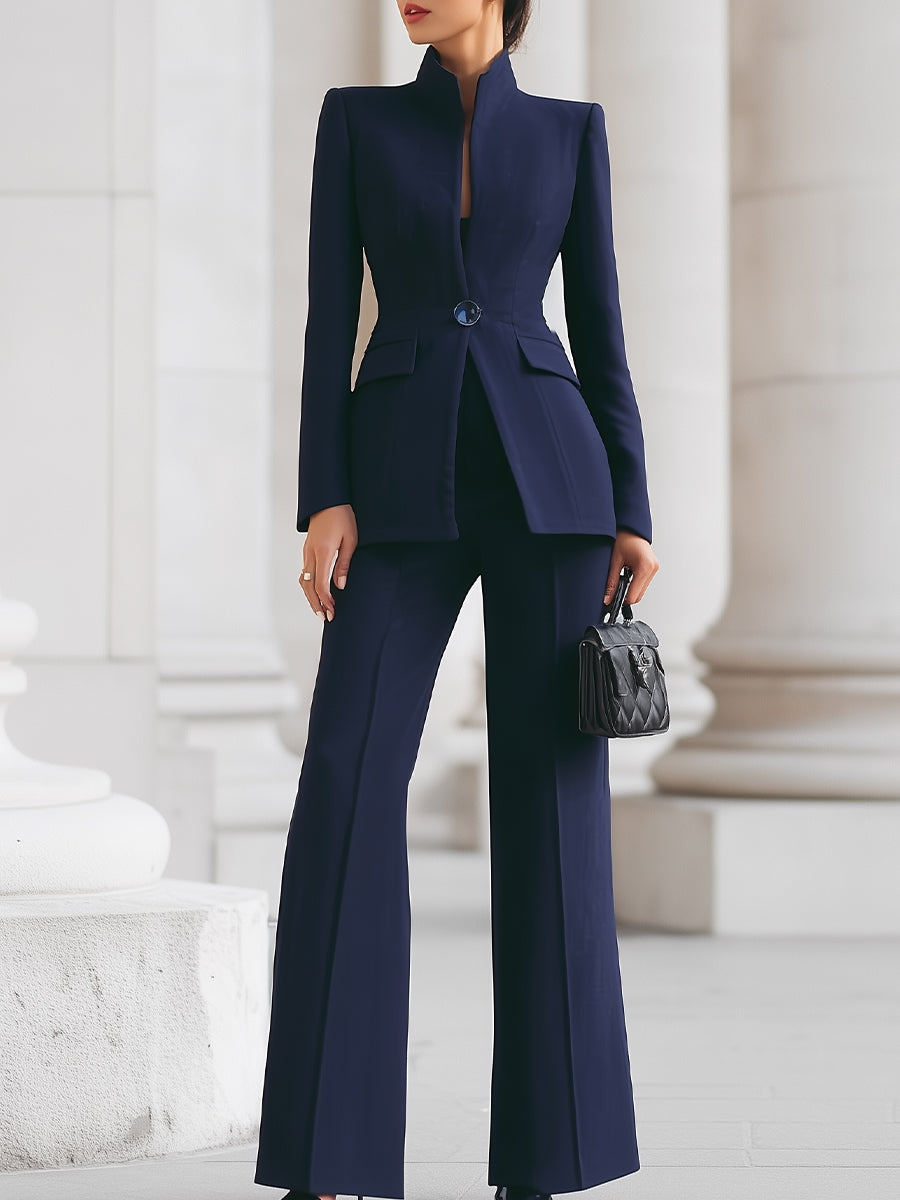 Vera | Women's Tailored Blazer And Pant Set Navy Long Sleeve