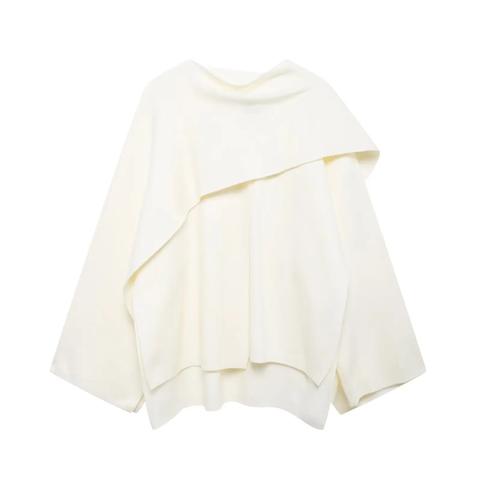 Ada | Women's Wool Cowl Neck Cape Black Long Sleeve