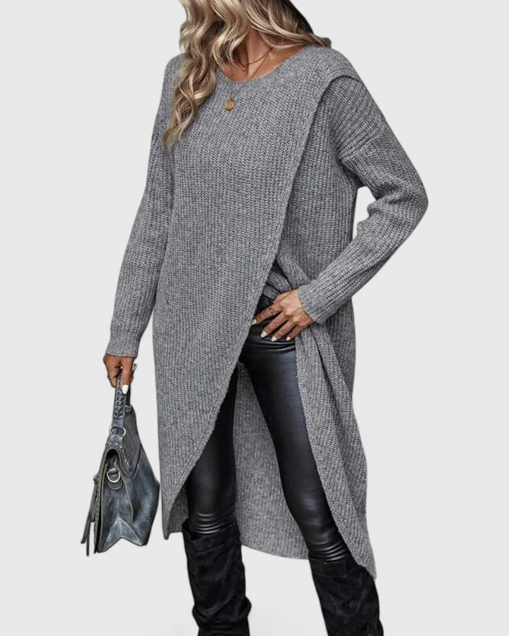 Margot | Women's Crew Neck Sweater Dress Gray Long Sleeve